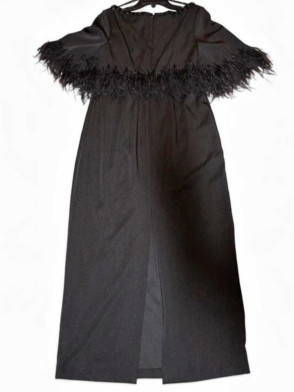 IENA for MacDuggal Feather Trim Maxi Dress in Black Size 8 Like New